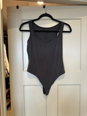 Sleek Charcoal Gray Scoop Neck Bodysuit